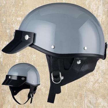 Imagem de Capacete Retro Half Aprovado Pelo Dot Capacete De Rosto Aberto De Verão Para Unissex Adultos Four Seasons Capacete Leve Half Shell Jet Com Viseira Solar Para Ciclomotor Cruiser, 7, M(54-56CM)