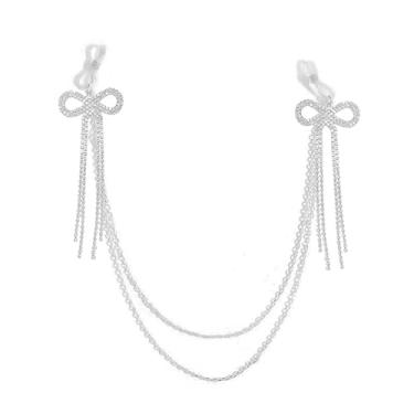 Imagem de Sutiã sexy com pingente de strass, corrente de mamilo para mulheres, borla em camadas, sem piercing, anéis de mamilos falsos, laço ajustável, boate, biquíni, festival, rave, festa, lingerie