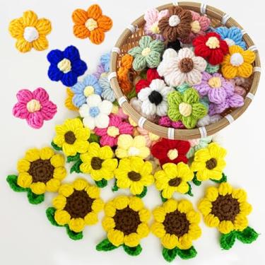 Imagem de 40 peças de flores costuradas em crochê flores folhadas de girassol flores tricotadas para artesanato, acessórios, roupas, faixa de cabeça, chapéus, embalagem de presente, cartão, guirlanda de flores