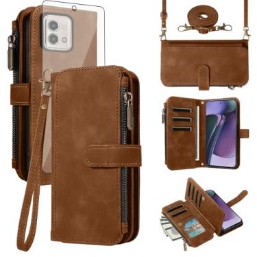 Imagem de Asuwish Capa de celular para Motorola Moto G Stylus 5G 2023 com zíper carteira celular com protetor de tela de vidro temperado alça transversal flip suporte para cartão de crédito GStylus G5 XT2317DL