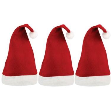 Imagem de Gorro Papai Noel Feltro Vermelho Simples Kit 3 Unidades - Magizi