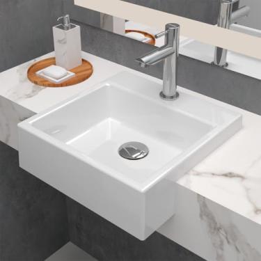 Imagem de Cuba Pia de Semi Encaixe Quadrada 35x35 Branca Banheiro Lavabo Beltempo BT-3103