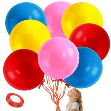 Imagem de RAINFLOW Latex Rainbow Big Balloons - 8PCS 36 Inch Balloons,Pink,Red,Blue,Yellow,4 Color Helium Giant balloon with Red Ribbon for Party,Birthday,Wedding Decorations,Children's Daily Play