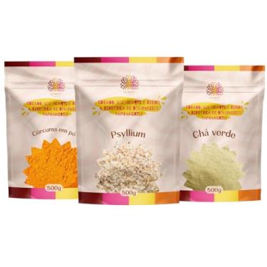 Imagem de Chá Verde + Psyllium + Cúrcuma em Pó | Kit Clean Body | Metabolismo, Fibras e Bem-Estar Ca.nuts (1 Kit - (3 Pacotes))