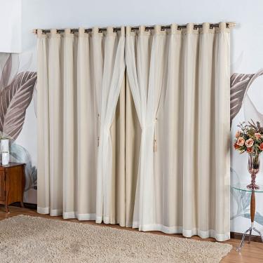 Imagem de Cortina Idealle Tecido Blackout Voal Premium 4,00x2,70m Corta Luz Luxo Varão 4M - Palha