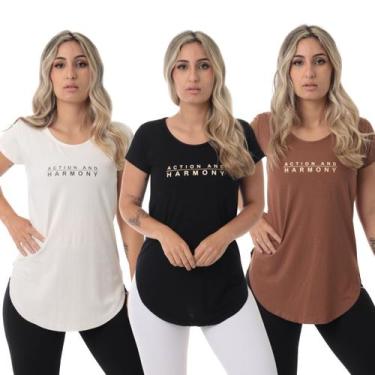 Imagem de Kit 3 Blusa Feminina Academia Fitness Action - Sallada Mista, Marfim, 
