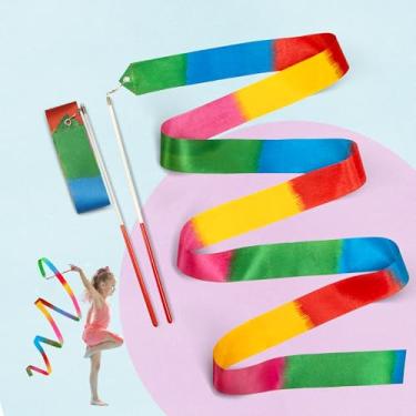 Imagem de 2 peças de fitas de dança arco-íris streamers, ginástica infantil multicores de 1,8 m - Bastões de ritmo perfeitos para shows de talentos, dança artística, baton twirling