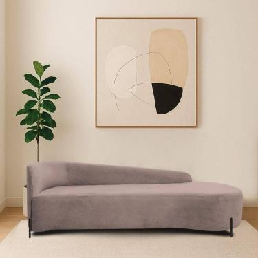 Imagem de Divã Recamier Orgânico França 180cm Lado Dir Pés Metal Preto Linho Cor Rosê