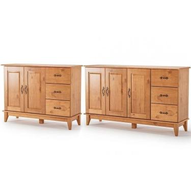 Imagem de Kit Balcão 3 Portas E Buffet Aparador 100% Madeira Belvia Carvalho