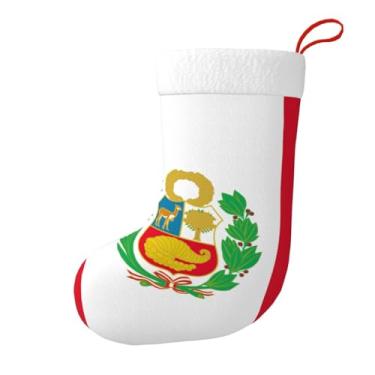 Imagem de SKKNT Meia de Natal com estampa de bandeira do Peru, decoração de Natal, festa em casa, escritório, férias, lareira, meias penduradas