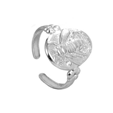 Imagem de OIDIMS Anéis de abelha vintage para mulheres e homens, pingente de aço inoxidável, banhado a ouro, flor, animal, declaração, compromisso, anel aberto na moda, joia moderna, Adjustable, Metal, Zircônia