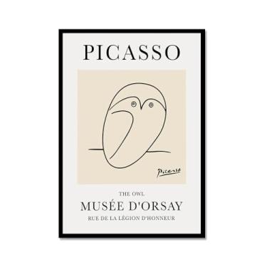 Imagem de Pintura em tela vintage Picasso desenho de linha de cachorro gato pássaro cavalo desenho abstrato animal impressão minimalista arte de parede pôster para sala de estar decoração de casa (SKU9,12x45,7