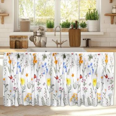 Imagem de Wiooffen Cortinas de armário 71 x 129 cm saia de pia para banheiro cozinha sob a mesa privacidade drapeado autoadesivo armário lava-louças cortinas para casa lavanderia fazenda decoração rústica