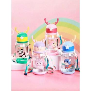 Imagem de Garrafa Infantil com Canudo e Alça  Squeeze Escolar Portátil, Estampa 