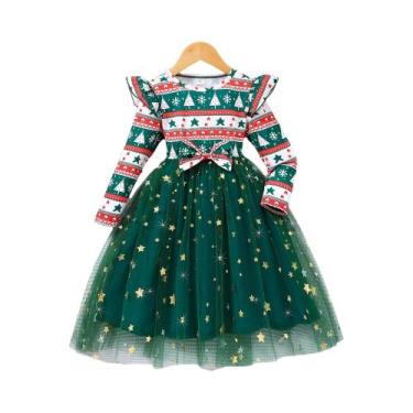 Imagem de Vestido De Natal Para Meninas Com Manga Longa E Laço, Vestido Casual M