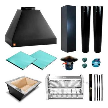 Imagem de Kit Churrasqueira Gourmet Makeer Preta Elevatório 2 Dutos Com Capa 210
