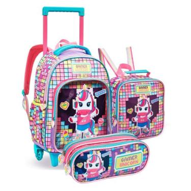 Imagem de Kit Material Escolar Infantil Feminina Estampada P/ Menina Mochila de 