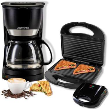 Imagem de Kit agratto sanduicheira torradeira e grill e cafeteira eletrica preto