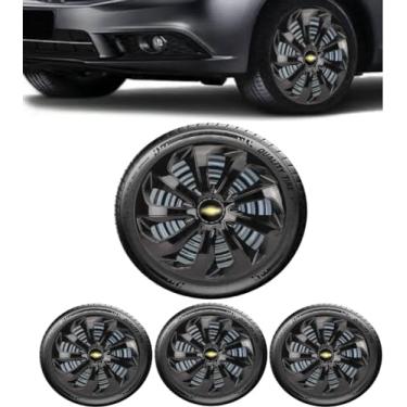 Imagem de Jogo 4 Calotas Esportiva Velox Preto Brilhante Aro 15 CHEVR Onix Prisma Spin Agile Cobalt Sonic Montana Meriva Zafira Corsa Hatch Maxx Sedan Classic Joy Premium
