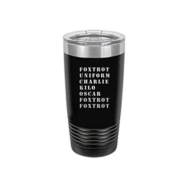 Imagem de Rogue River Tactical Caneca de viagem engraçada com acrônimo militar de 590 ml com tampa isolada a vácuo presente de veterano militar quente ou frio Foxtrot Off (preto)