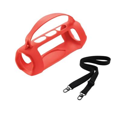 Imagem de JOYSOG Capa de silicone Charge 5, capa protetora de transporte portátil, bolsa de viagem com alça de ombro para alto-falante JBL Charge 5 Wi-Fi/Charge 5 Bluetooth (vermelho)