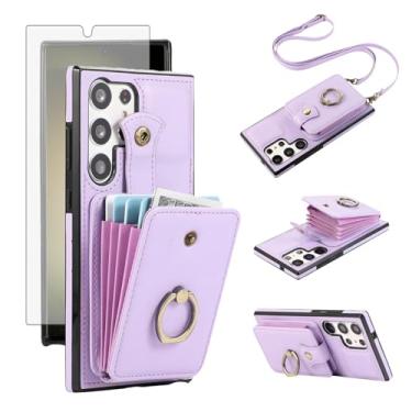 Imagem de Capa de celular para Samsung Galaxy S24 Ultra 5G carteira celular com protetor de tela e alça transversal anel suporte RFID suporte para cartão de crédito S24Ultra 24S S 24 24Ultra mulheres meninas