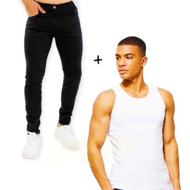 Imagem de Kit Calça Jeans Skinny + Camiseta Regata Algodão Masculina Casual 463-Masculino