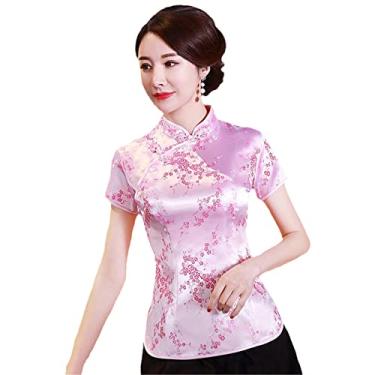 Imagem de Camiseta feminina vintage verão flor chinesa tradicional cetim novidade dragão roupas novidade roupas novidade roupas, A0028 Pk8, M