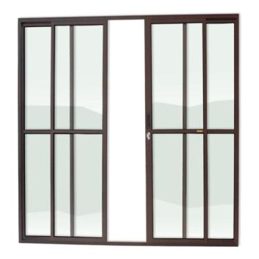 Imagem de Porta de Alumínio de Correr 210x200cm 4 Folhas 1/3 com Vidro Liso Cort