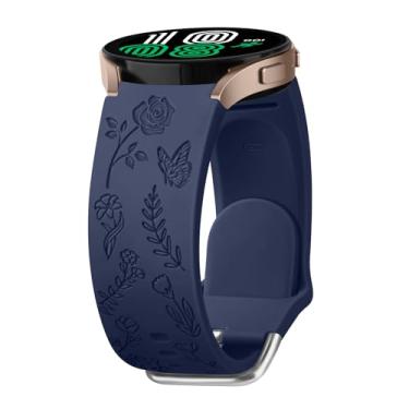 Imagem de AK Pulseira com gravação floral para Samsung Galaxy Watch 6 de 40 mm e 44 mm/Galaxy Watch 6 Classic de 43 mm e 47 mm, de silicone macio de 20 mm, pulseira de substituição ajustável para Galaxy Watch