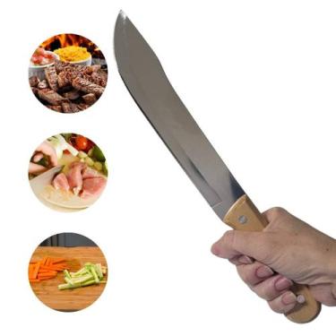 Imagem de Faca Curva 8 Inox Cabo Madeira Cozinha Corte Carne Churrasco - TOP CAS