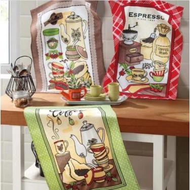 Imagem de Kit 72 Panos de Copa Felpudo Estampado Dohler Coffee - Döhler