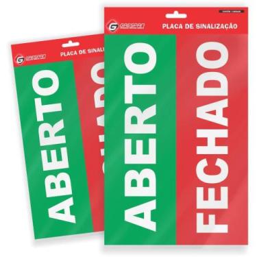 Imagem de Placa de Sinalização ABERTO/FECHADO 16X25CM - Pacote com 5 Unidades - 