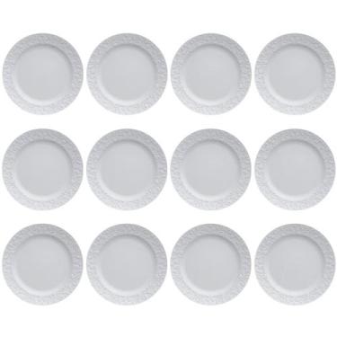 Imagem de Jogo 12 Pratos Rasos Redondos 26,5cm em Porcelana com Relevo Tassel Ge