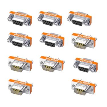 Imagem de YIOVVOM DB9 Adaptador de modem nulo macho para fêmea Slimline transferência de dados adaptador de porta serial conjunto de 11