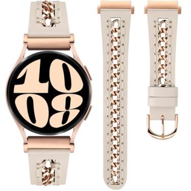 Imagem de Minyee Pulseira de couro compatível com Samsung Galaxy Watch 7/6/5/4/FE/Active 2 de 40 mm e 44 mm/Watch 6 Classic de 43 mm e 47 mm/Watch 5 Pro de 45 mm, pulseira de couro elegante de 20 mm com