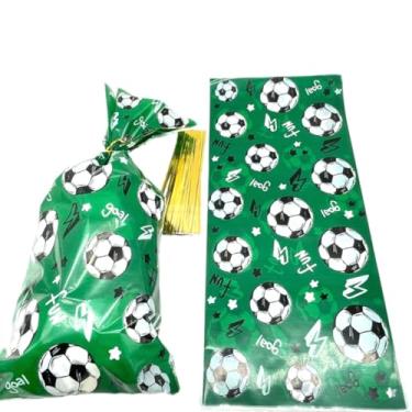 Imagem de Lmlliang 50 sacos de doces, sacos de guloseimas de celofane de futebol verde, para embrulho de presente, embalagem de doces, sobremesa, padaria, biscoitos, chocolate, lembrancinha de festa 12,5 cm x