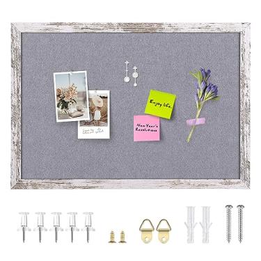 Imagem de Aitakatta Quadro de avisos de cortiça de feltro cinza, quadros decorativos de cortiça para paredes com moldura de madeira rústica branca, placa de pinos placa de visão para escritório, casa e escola com pinos, parafusos (4060, WH, 1 peça)