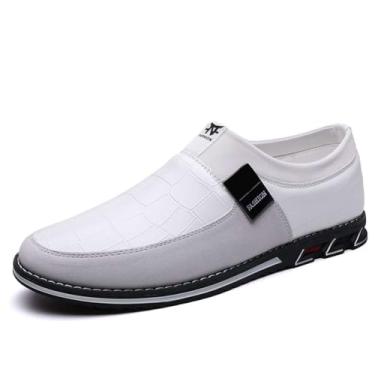 Imagem de Sapato Oxford masculino casual para escritório, mocassim de couro, moderno, tênis confortável para caminhar e dirigir, Branco, 43
