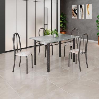 Imagem de Conjunto de Mesa Tubular 120x75cm Tampo em Granito Topázio com 4 Cadeiras Iris Bege / Prata