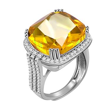 Imagem de Uloveido Anel de coquetel de pedra laranja quadrado grande princesa banhado a platina para mulheres e homens com zircônia cúbica tamanho 6 7 8 9 10 RA219, Cristal, Zircônia cúbica