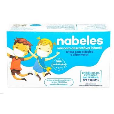 Imagem de Máscara Tripla Infantil Branca Nabeles 100% Antialérgica Com Clipe Nas