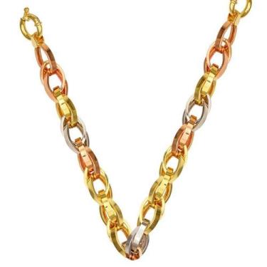 Imagem de Corrente de Ouro 18k 3 cores Grossa Catena 45 cm - Meu Anel