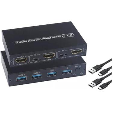 Imagem de Chaveador Kvm Switch 2x1 Hub Hdmi Usb 3.0 Com Suporte 4K - Knup
