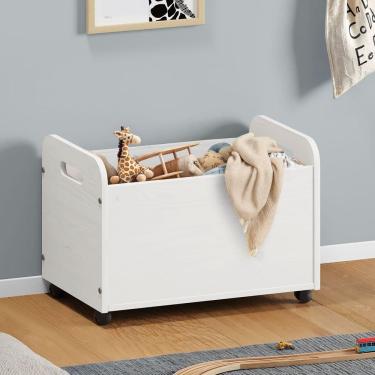 Imagem de Baú Brinquedos Organizador Rodinhas Madeira Benjamin Branco