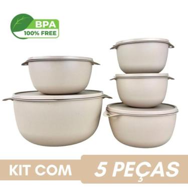 Imagem de Kit 5 Potes Plastico Redondos Bowl Livre Bpa - Casa Bella, Bege