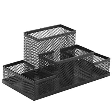 Imagem de Porta-lápis organizador de mesa de malha metálica multifuncional para armazenamento de escritório doméstico organizador de mesa preto