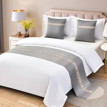 Imagem de HSTANGKY Cachecol de corredor de cama de hotel luxuoso elegante decoração de cama cachecol macio para pé da cama proteção durável para cama de solteiro queen size cinza ||Queen 19,7 x 94,4