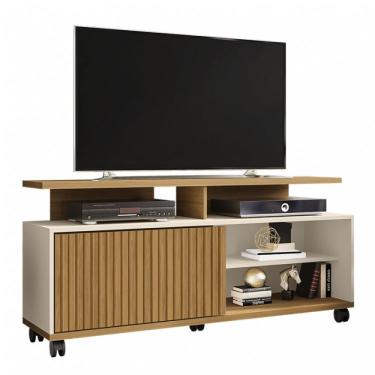 Imagem de Rack Topázio para Tv até 52" com 5 Rodízios Móveis Bechara Cinamomo/off White/ripado