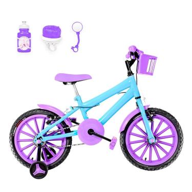 Imagem de Bicicleta Aro 16 Nylon + Kit Passeio Azul Claro E Lilás